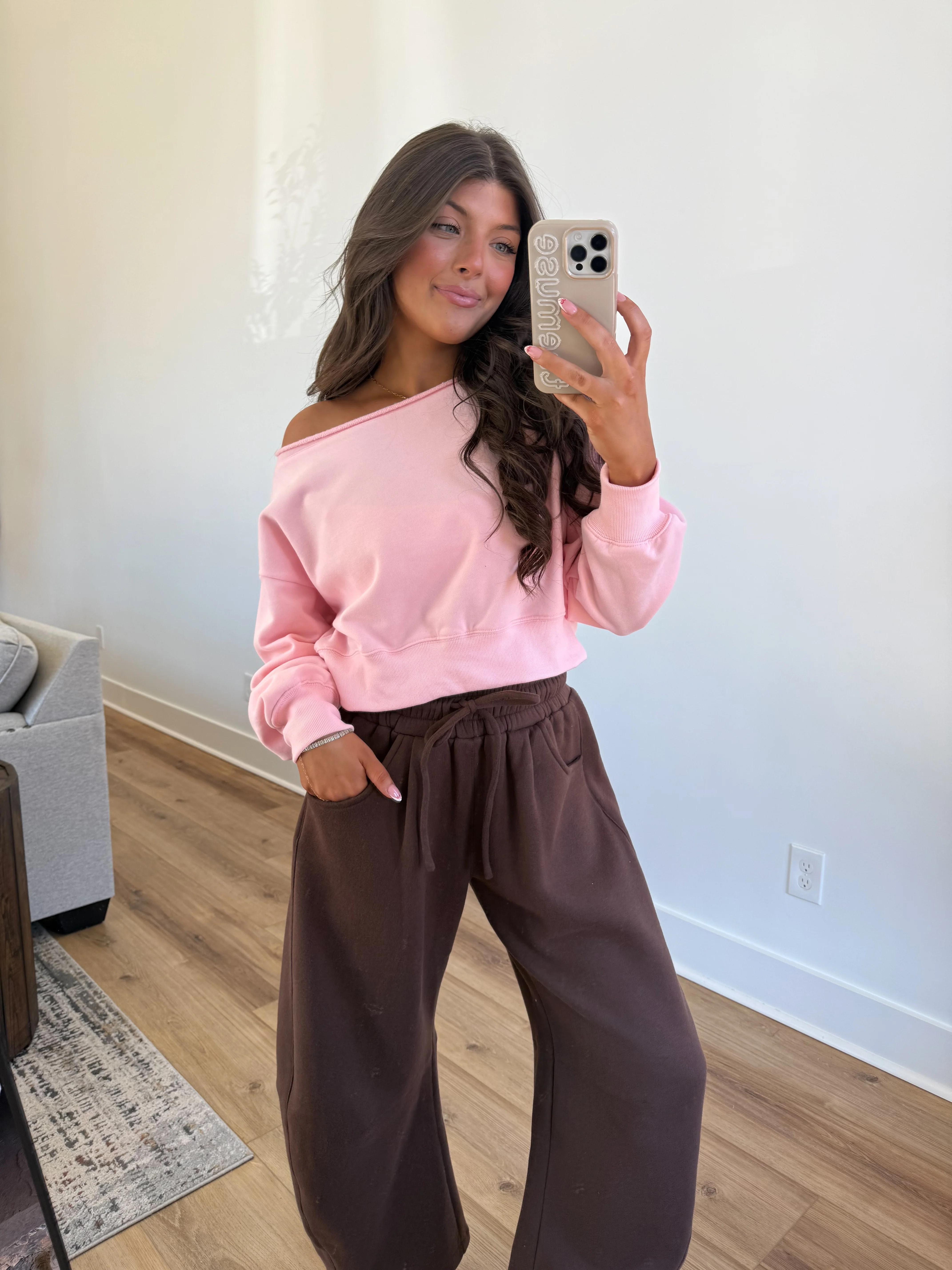 Slouch Off The Shoulder Sweatshirt (Pink) - Image 3